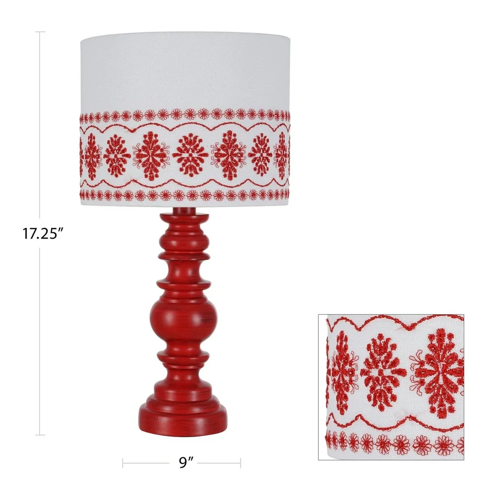 The Pioneer Woman Red Turned Table Lamp with Eyelet Linen Shade, New in Box